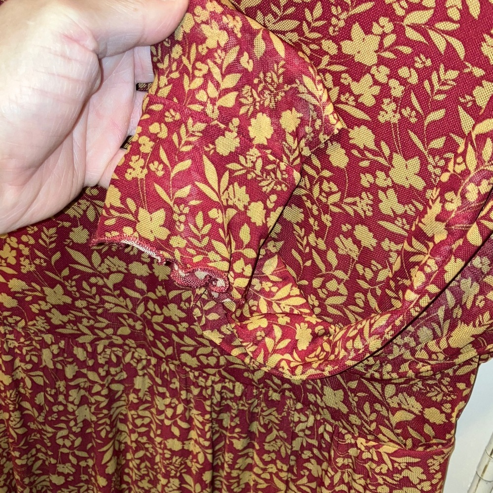 Torrid Burgundy and Gold Floral LS Farmhouse Dress Torrid Size 0 - Picture 3 of 6